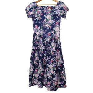 Vintage Lisa II Women's Size 12 Dress Blue Pink Purple Floral Cottagecore Long
